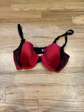 Betsey Johnson Red and Black Lace Push-Up Bra